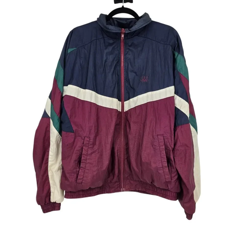 Vintage 90s JCPenney USA Olympics Colorblock Zip Windbreaker Track Jacket Size L